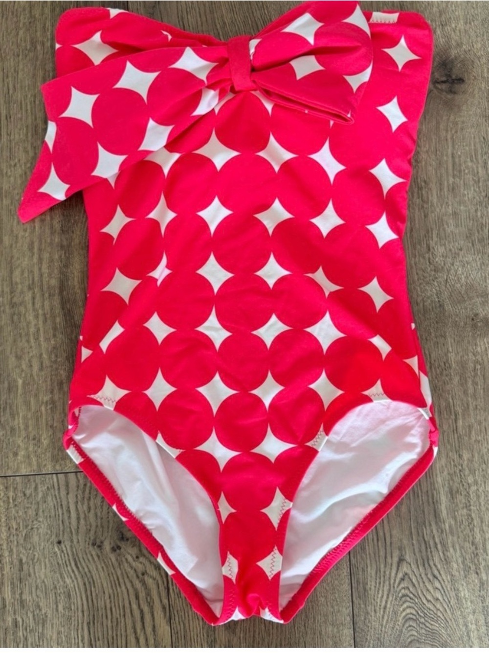 kate spade Hot Pink and White Polka Dot One-Piece Swimsuit with Bow